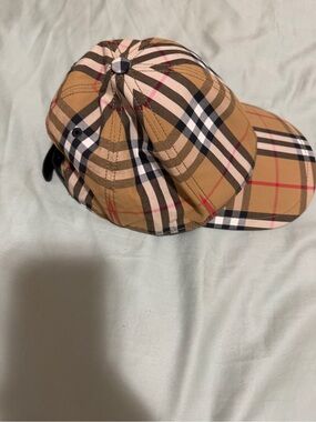 Burberry Tan Check Baseball Cap with Black & Red Accents